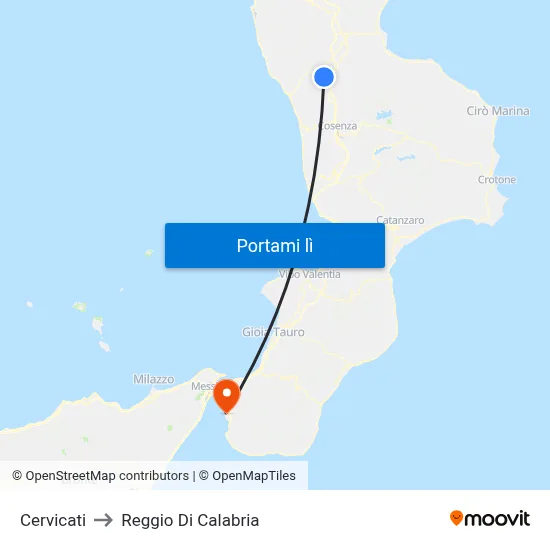 Cervicati to Reggio Di Calabria map
