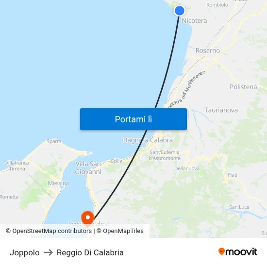 Joppolo to Reggio Di Calabria map