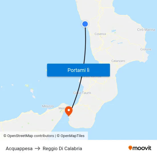 Acquappesa to Reggio Di Calabria map