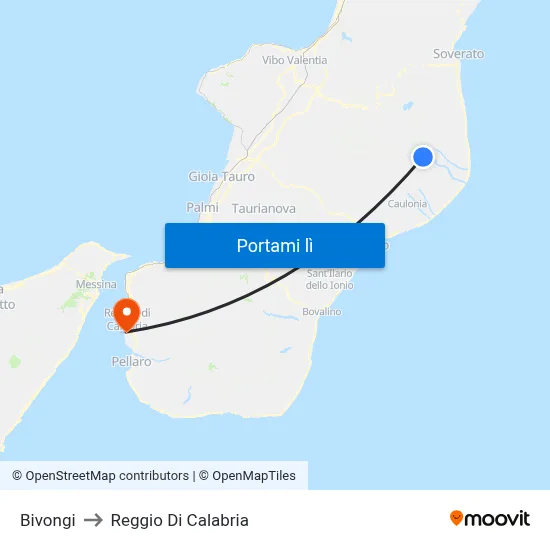 Bivongi to Reggio Di Calabria map