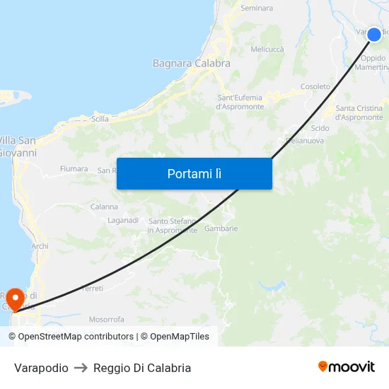 Varapodio to Reggio Di Calabria map