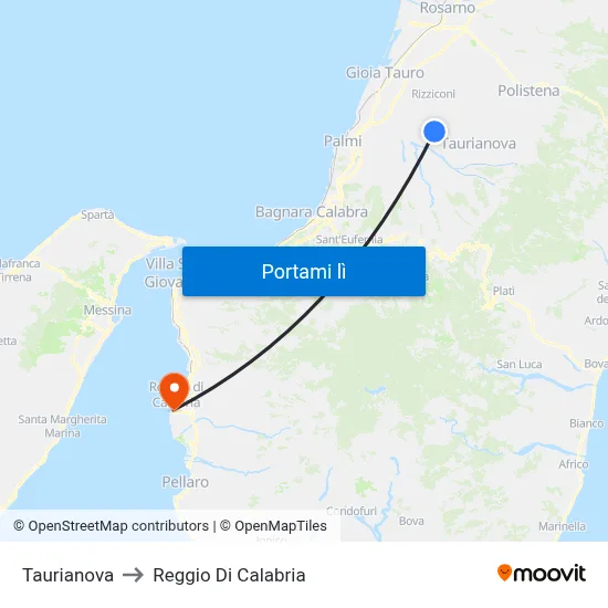 Taurianova to Reggio Di Calabria map