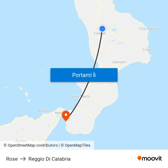 Rose to Reggio Di Calabria map