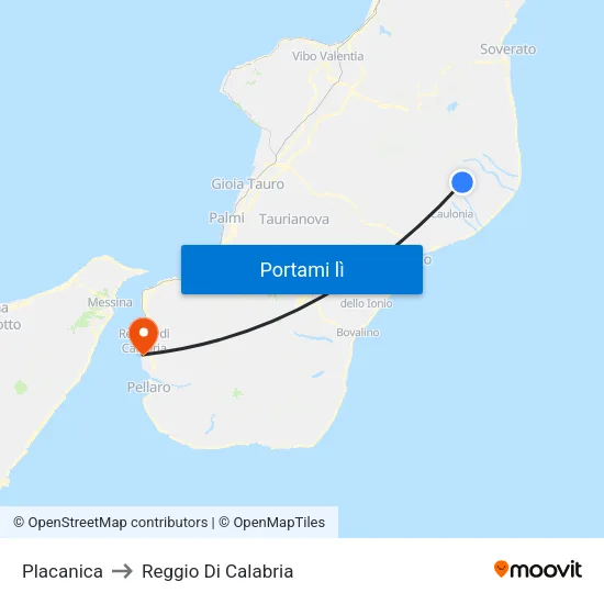Placanica to Reggio Di Calabria map