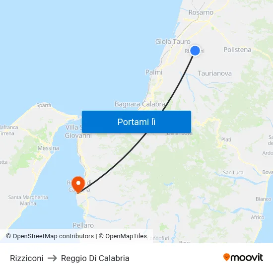 Rizziconi to Reggio Di Calabria map