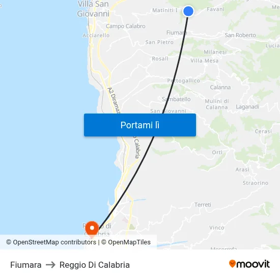 Fiumara to Reggio Di Calabria map