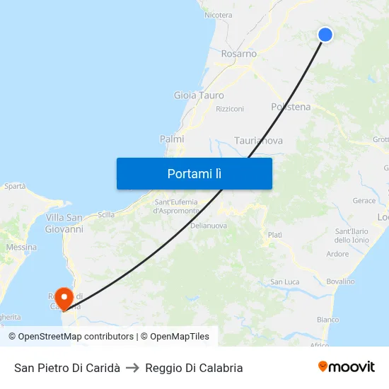 San Pietro Di Caridà to Reggio Di Calabria map