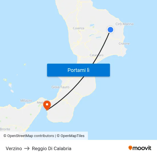 Verzino to Reggio Di Calabria map