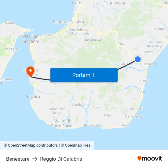 Benestare to Reggio Di Calabria map