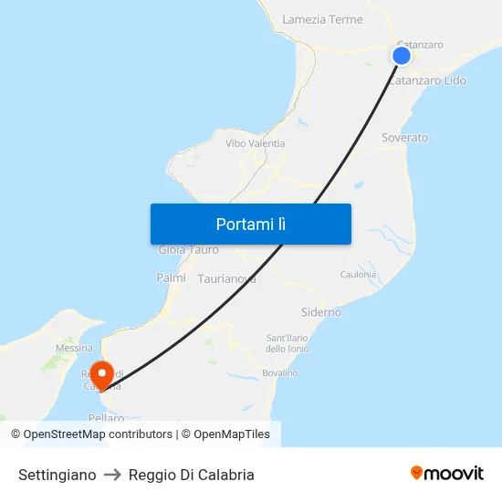 Settingiano to Reggio Di Calabria map