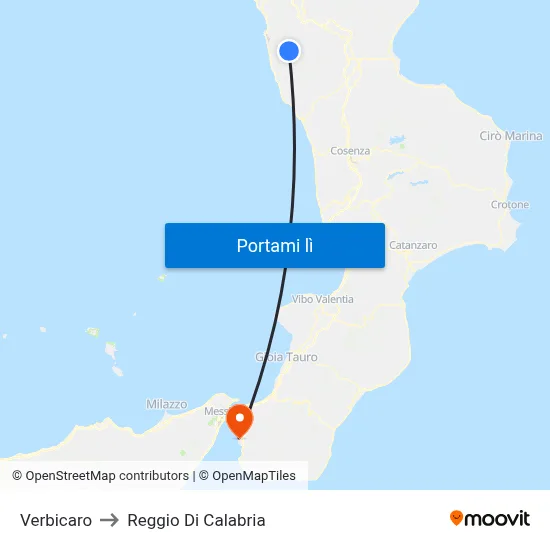 Verbicaro to Reggio Di Calabria map