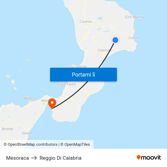 Mesoraca to Reggio Di Calabria map