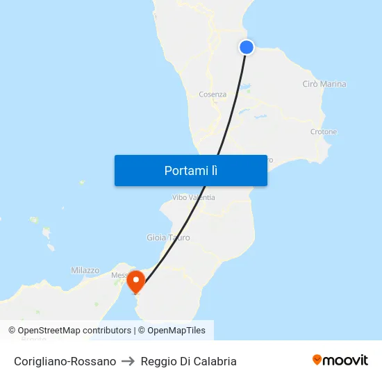 Corigliano-Rossano to Reggio Di Calabria map