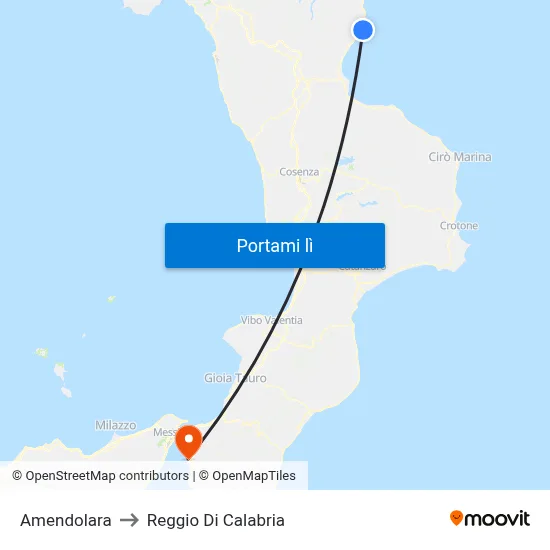 Amendolara to Reggio Di Calabria map