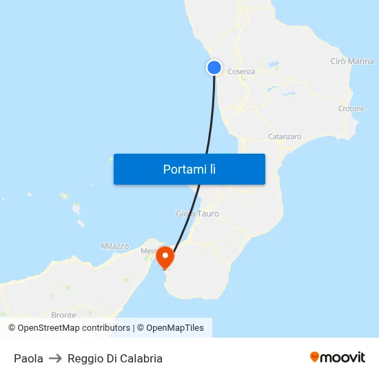 Paola to Reggio Di Calabria map