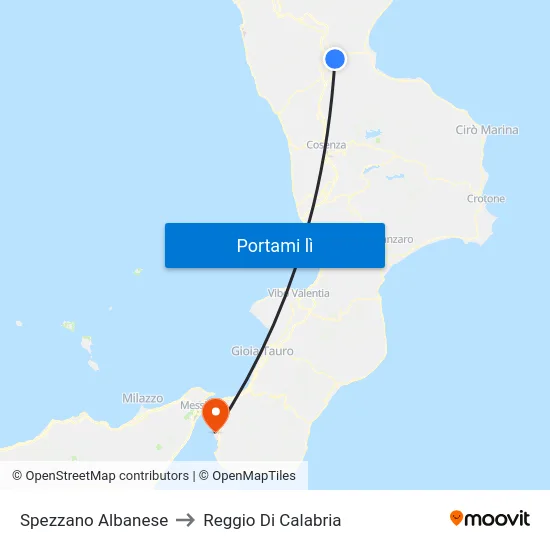 Spezzano Albanese to Reggio Di Calabria map