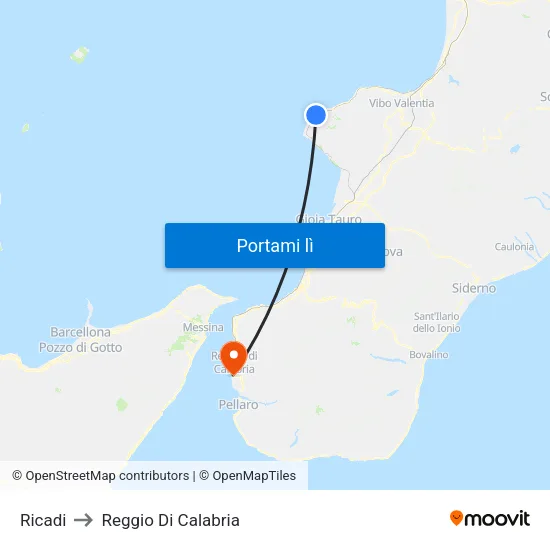 Ricadi to Reggio Di Calabria map