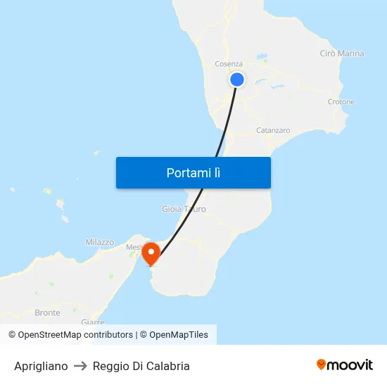 Aprigliano to Reggio Di Calabria map