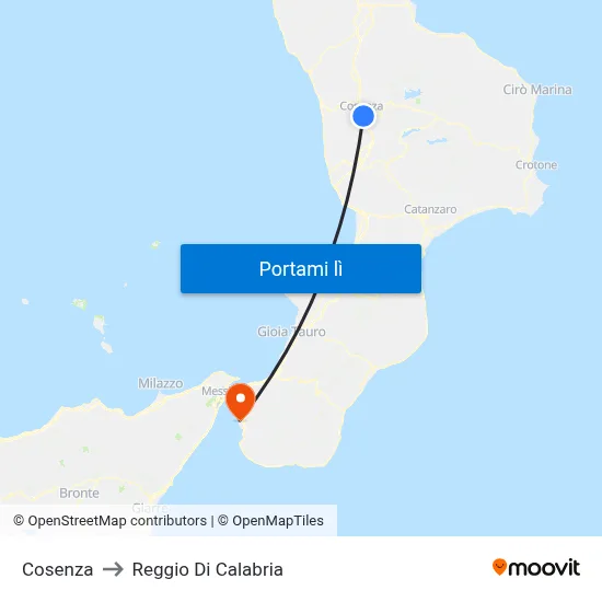 Cosenza to Reggio Di Calabria map
