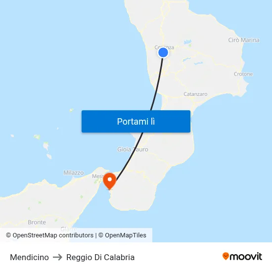 Mendicino to Reggio Di Calabria map