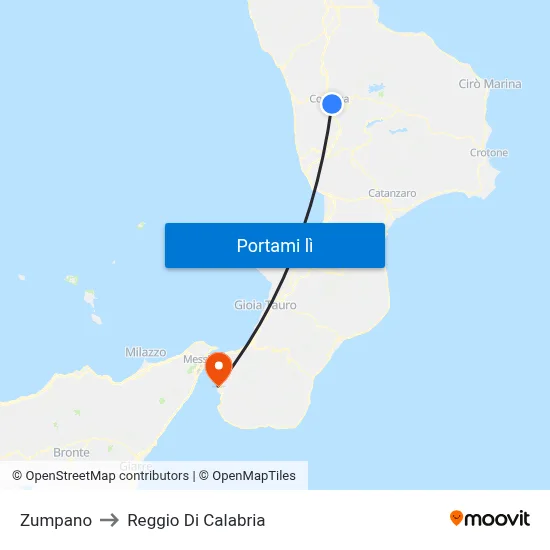 Zumpano to Reggio Di Calabria map