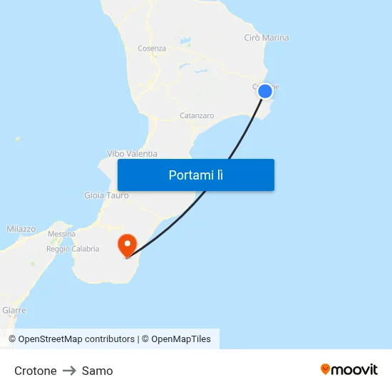 Crotone to Samo map
