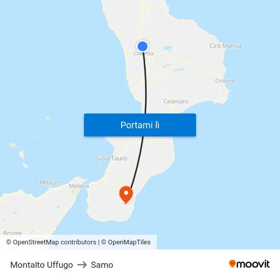 Montalto Uffugo to Samo map