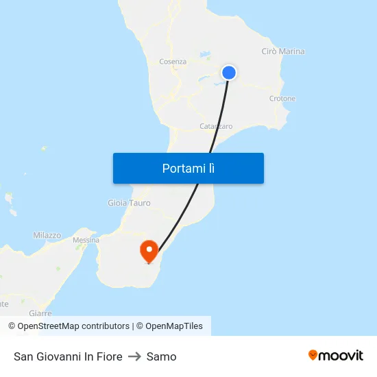 San Giovanni In Fiore to Samo map
