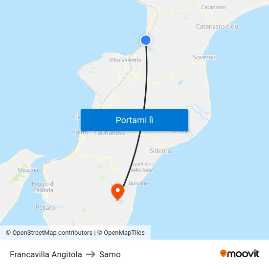 Francavilla Angitola to Samo map