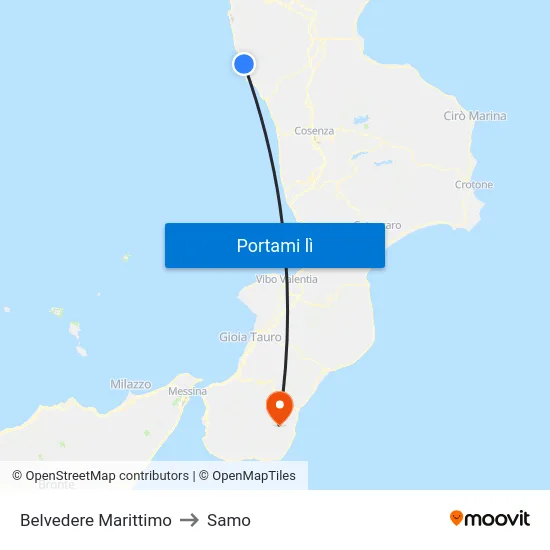 Belvedere Marittimo to Samo map