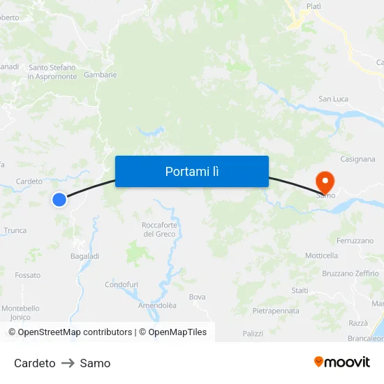 Cardeto to Samo map