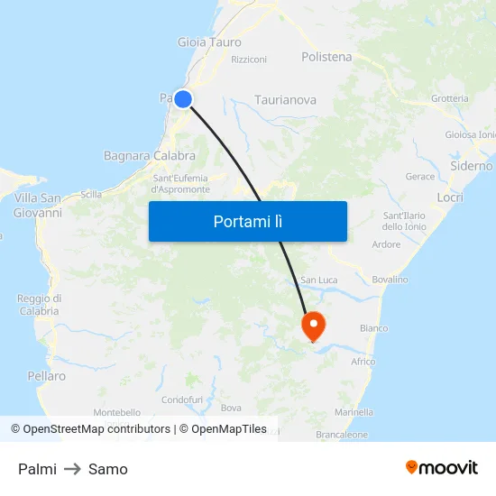 Palmi to Samo map