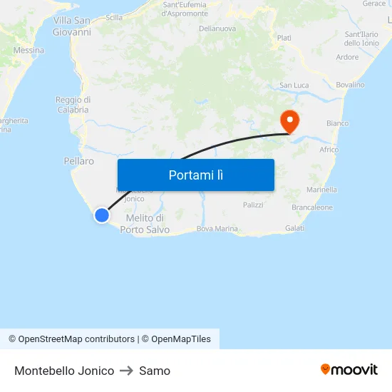 Montebello Jonico to Samo map
