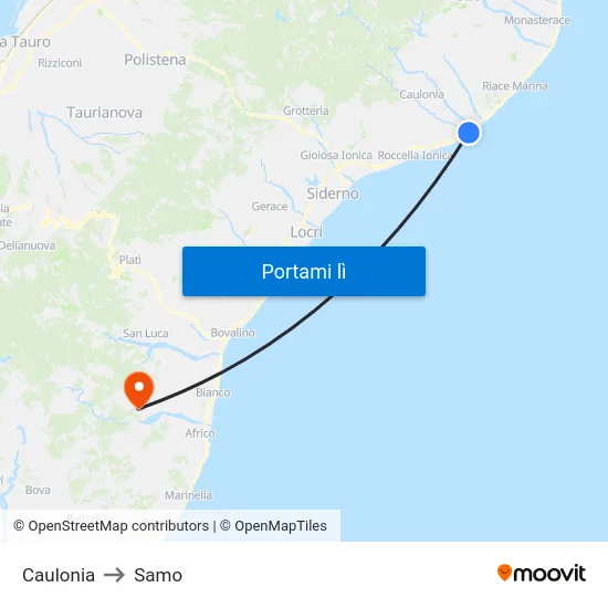 Caulonia to Samo map