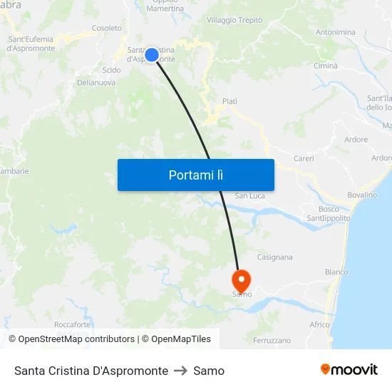 Santa Cristina D'Aspromonte to Samo map