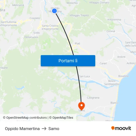 Oppido Mamertina to Samo map
