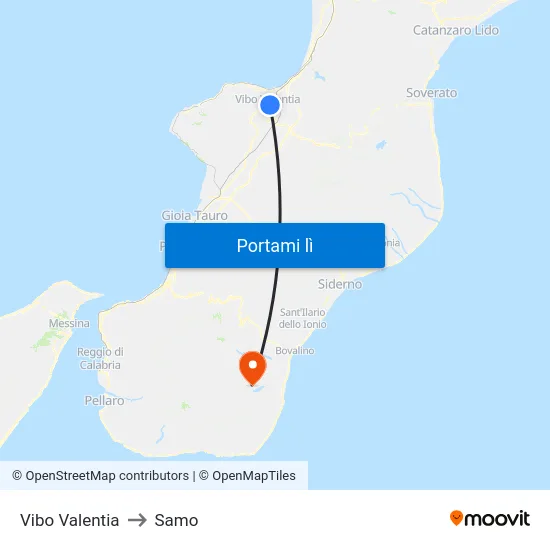 Vibo Valentia to Samo map