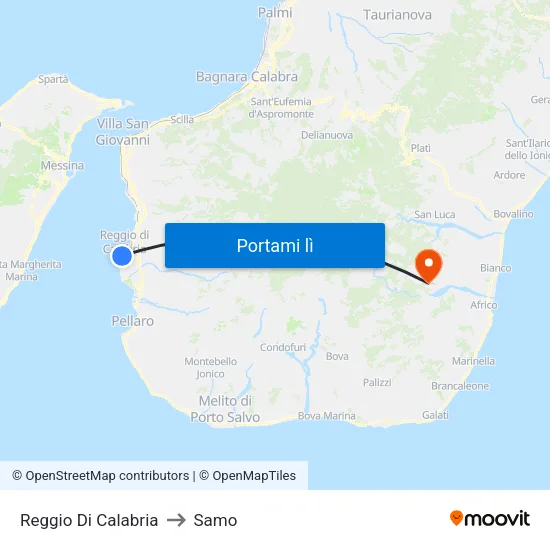 Reggio Di Calabria to Samo map
