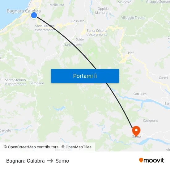 Bagnara Calabra to Samo map