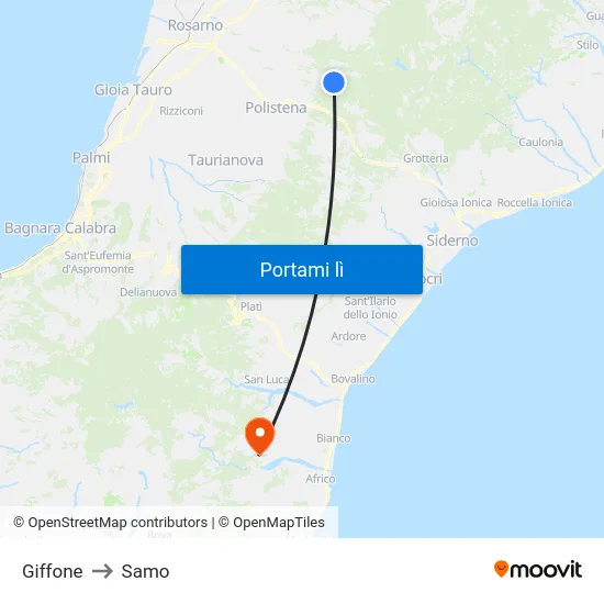 Giffone to Samo map
