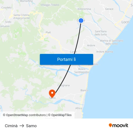 Ciminà to Samo map