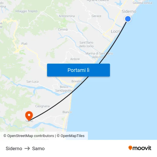 Siderno to Samo map