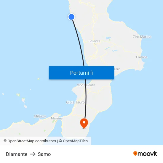 Diamante to Samo map