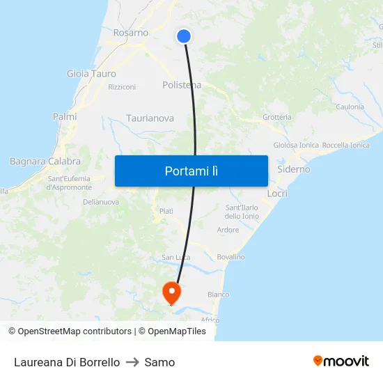 Laureana Di Borrello to Samo map