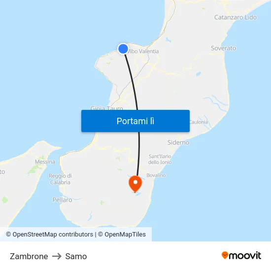 Zambrone to Samo map