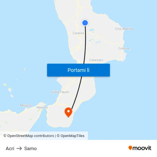 Acri to Samo map