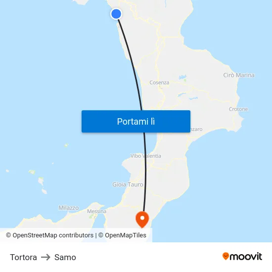 Tortora to Samo map