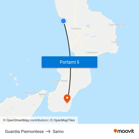 Guardia Piemontese to Samo map