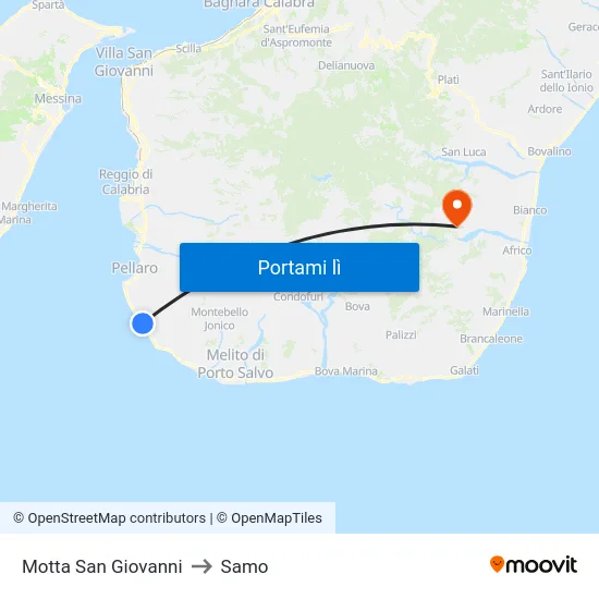 Motta San Giovanni to Samo map