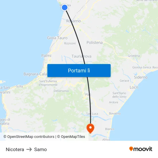 Nicotera to Samo map